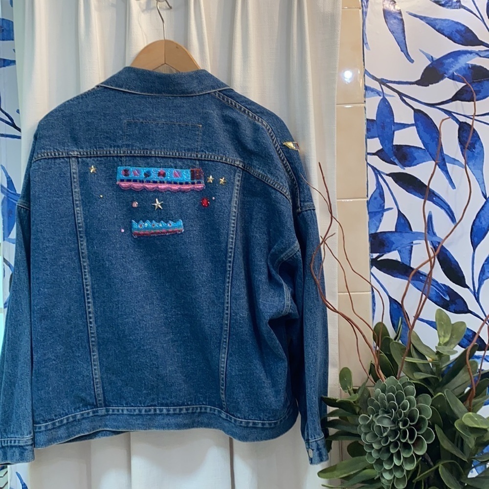 Vintage Freego Oversized & Embellished Jean Jacket - Picture 6 of 9